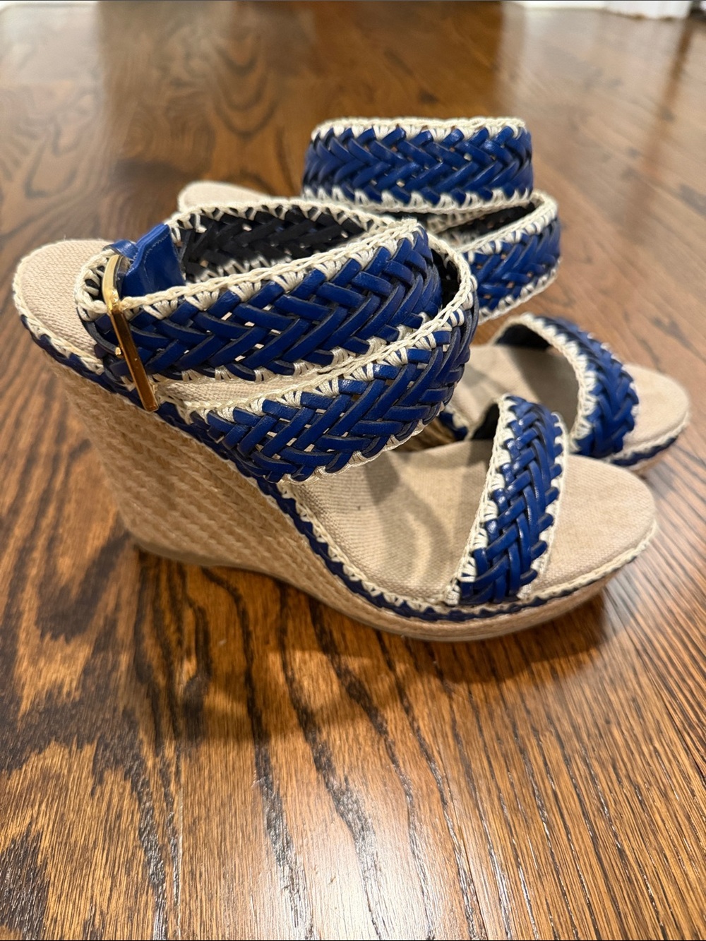 Tory Burch Navy Braided Espadrille Wedge Sandals - Picture 5 of 8